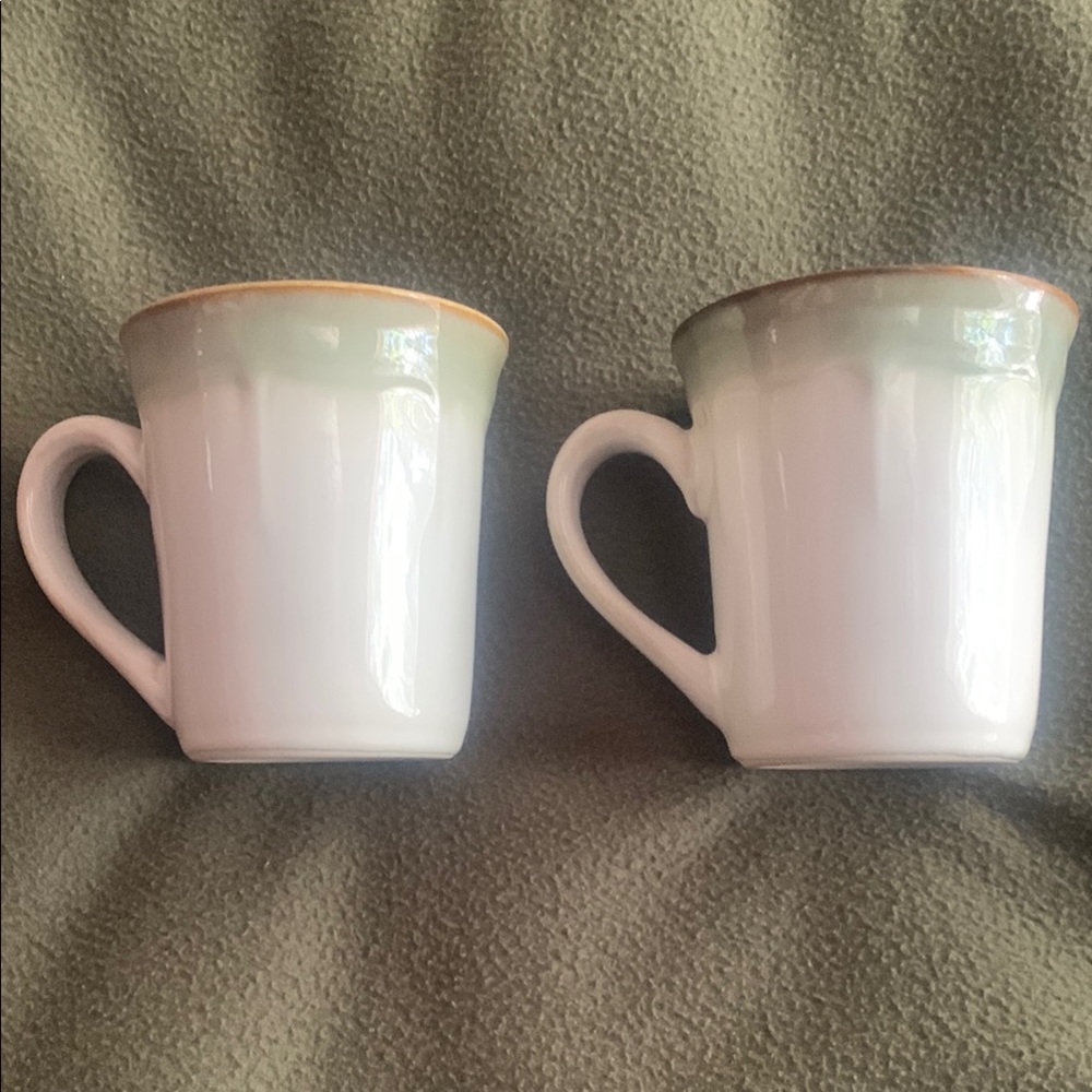 Better Homes & Gardens green & white ceramic mugs. Set of 2. Approx 5” x 4 1/2”